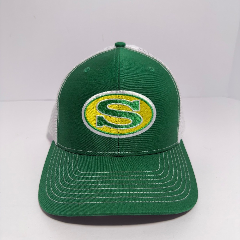Richardson 112 Trucker Hat Green White Mesh Snapback Embroidered S Logo